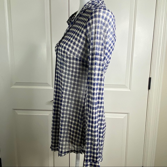 Cabi sheer navy check pattern button down shirt - Picture 15 of 16
